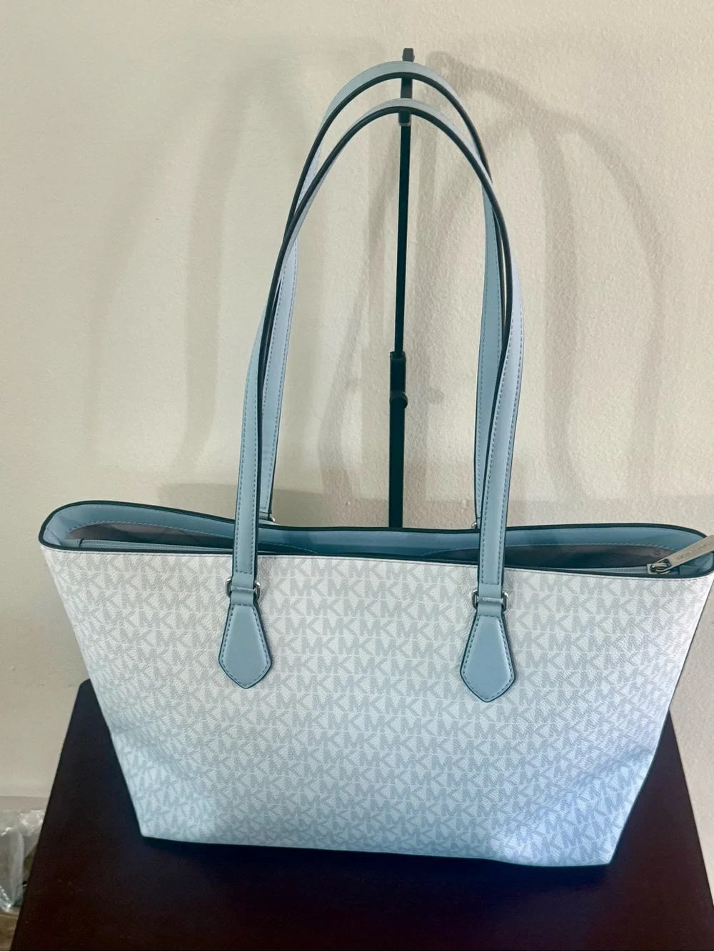 Michael Kors White and Light Blue Monogram Ombre Tote